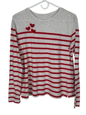 LOFT Red & Gray Striped Heart Top, Size M